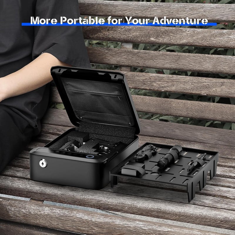ONNAIS Alloy SE Rechargeable Portable Gun Safe, Biometric Gun Safe for Pistols, Fingerprint Handgun Safe with Keys, Keypad, Pistol Safe for Travel Nightstand Beside Home - Image 4